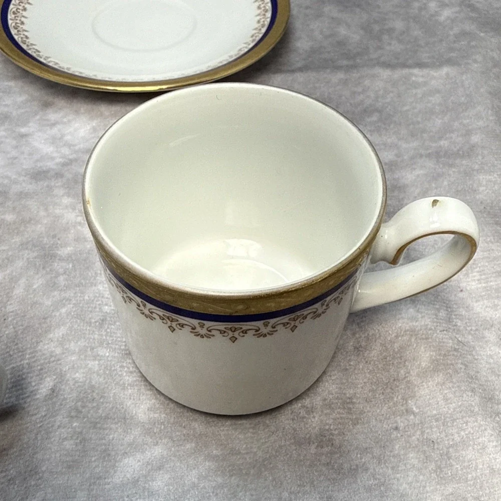 Tirschenreuth Bavaria Demitasse‎ Cup & Saucer Cobalt Blue Gold Germany VTG